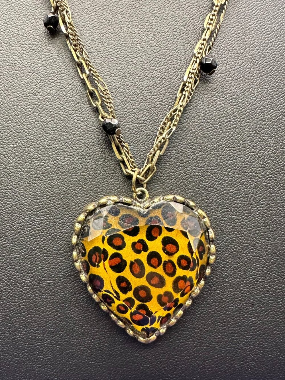 Betsey Johnson Leopard Print Heart Necklace